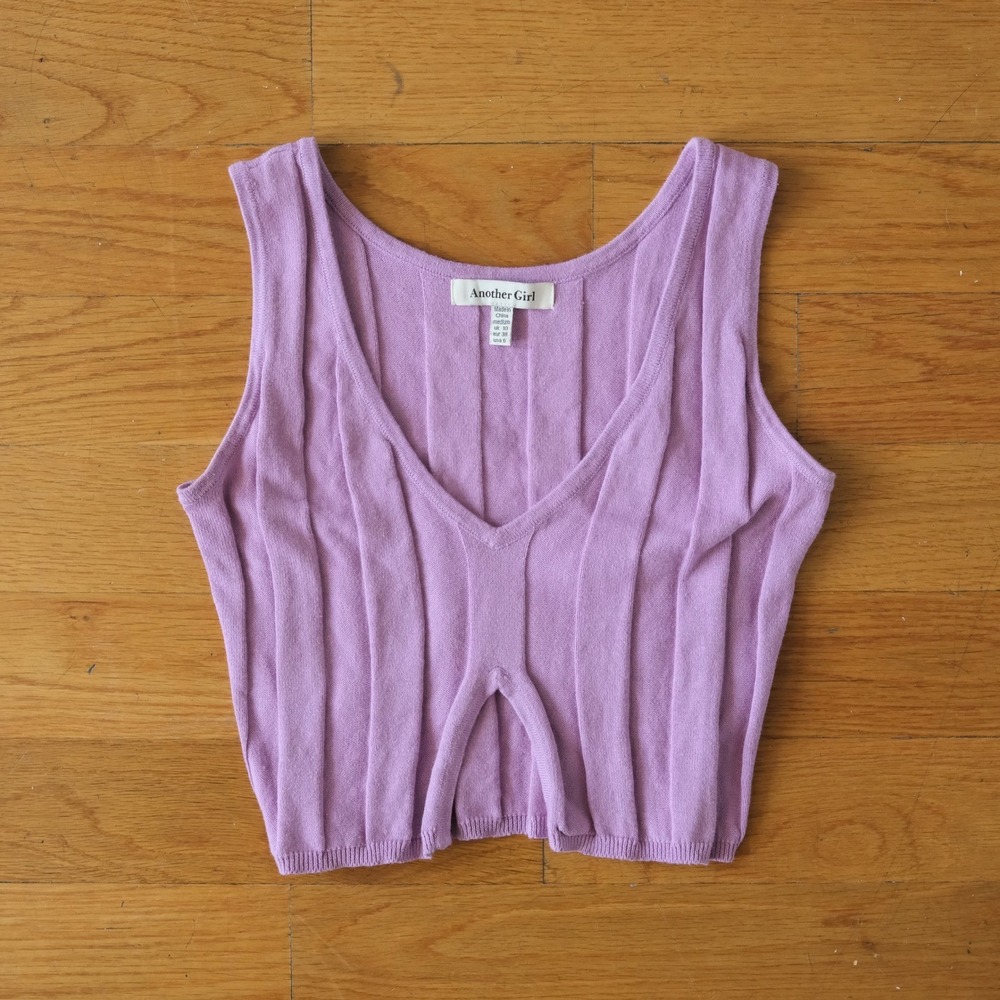 Another Girl Knit Tank Top Womens Purple Ribbed V-Neck Slit Hem Boho Medium 6